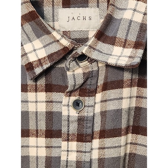 Jachs Mens Flannel Shirt Button Down Cotton Brown Gray Large - Picture 3 of 8